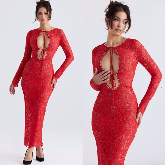 ❤️‍🔥Firm Price❤️‍🔥House of CB Lisandra red lace maxi dres - Picture 8 of 16